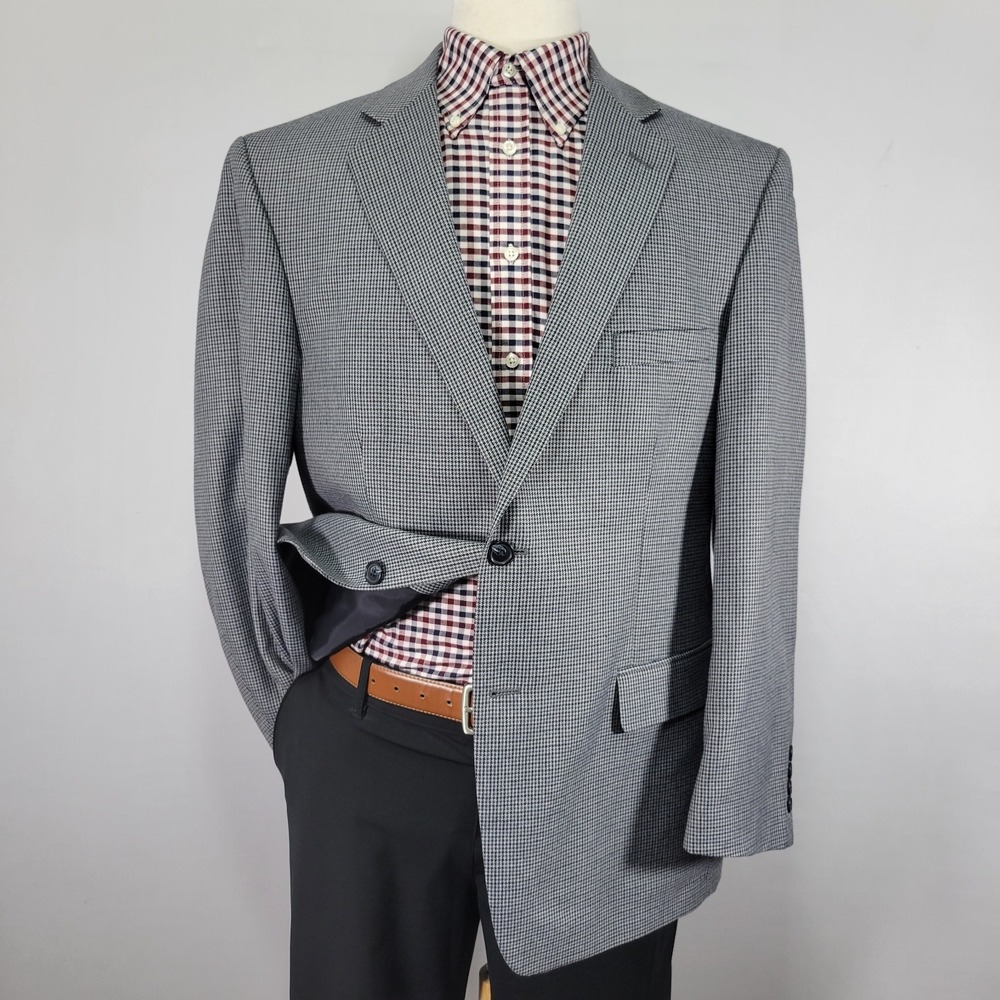 Stafford Essentials Men's‎ Sport Coat Blazer Blue Gray Houndstooth 44R Classic